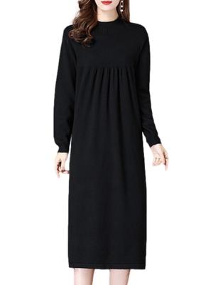 BN1 Select Knit High Below the BN265 BLK M Women's Dress, Beautiful, Fall/Winter/Spring, Neck, Knee, Black,