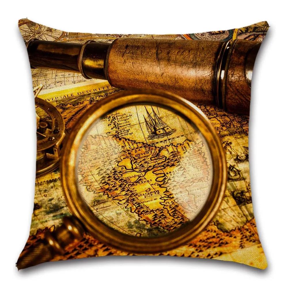 Pirate Treasure Map Magnifier Print Decorative Cushion Cover Polyester Throw Pillow Cover Bedside Cushion Pillowcase 45X45Cm