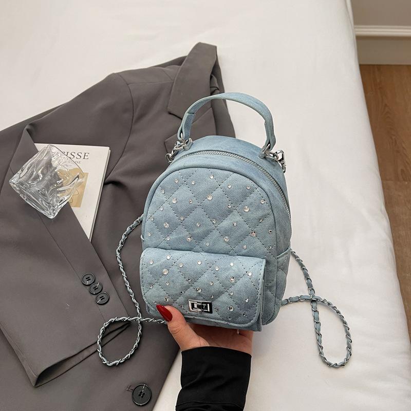 

Rhombus embroidered thread women s backpack new fashion versatile chain back bag messenger bag синий