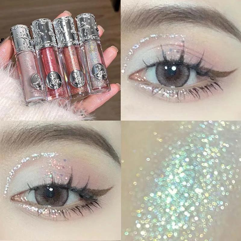 Liquid Eyeshadow Pearlescent Shimmer Long Lasting Monochrome Pearly Fine Sparkling Sequins Eye Shadow Highlighter Quick Drying Shiny Eyeliner