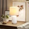 Table Lamp, Ceramic Base, Linen Shade, Switch, E27 Socket, White and Beige