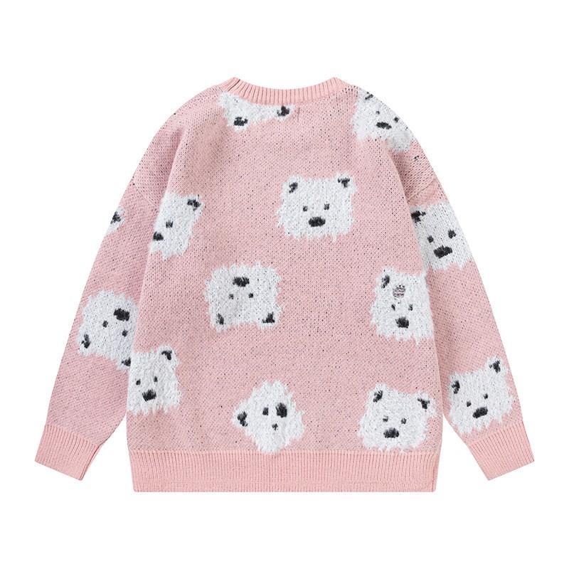 Unisex Oversized Knit Sweater With Cartoon Dog Warm Thick Crew Neck Pullover Winter Casual Streetwear