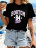 American Vintage Style Print Crew Neck Short Sleeve Top With Boston And Number Design Unisexs Y2k T Shirt Clothes Outfit Tshirt