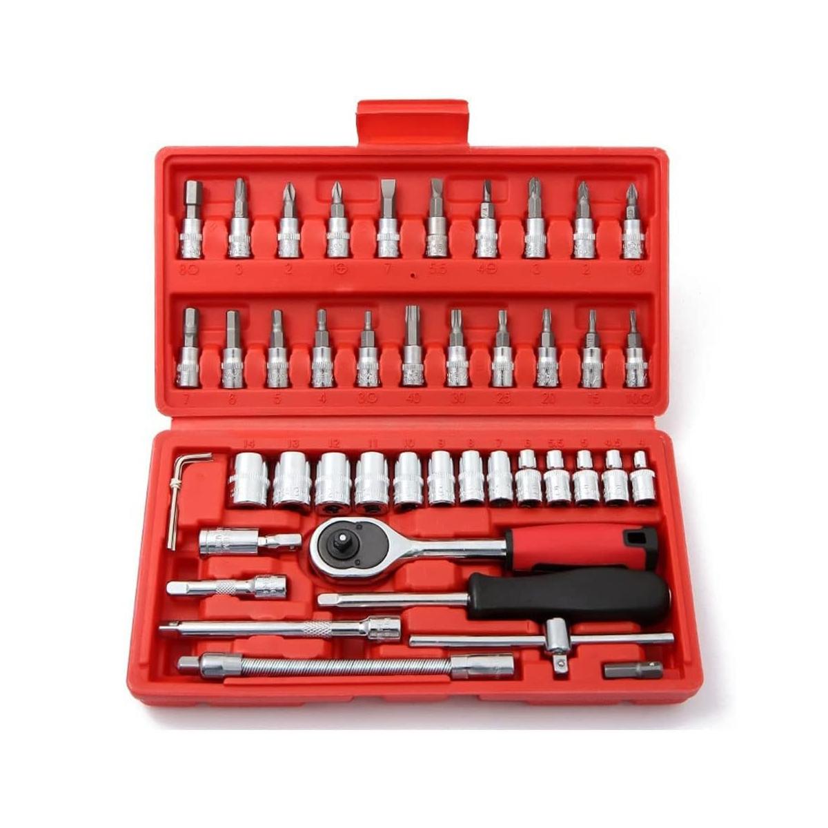 46pcs/set Professional Ratchet Tool Set Car Repair Combination Wrench portable Professional equipped torque wrench Tools красный