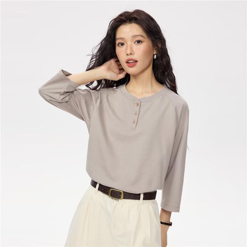 Giordano Women's Pure Cotton 3/4 Sleeve Henley Top