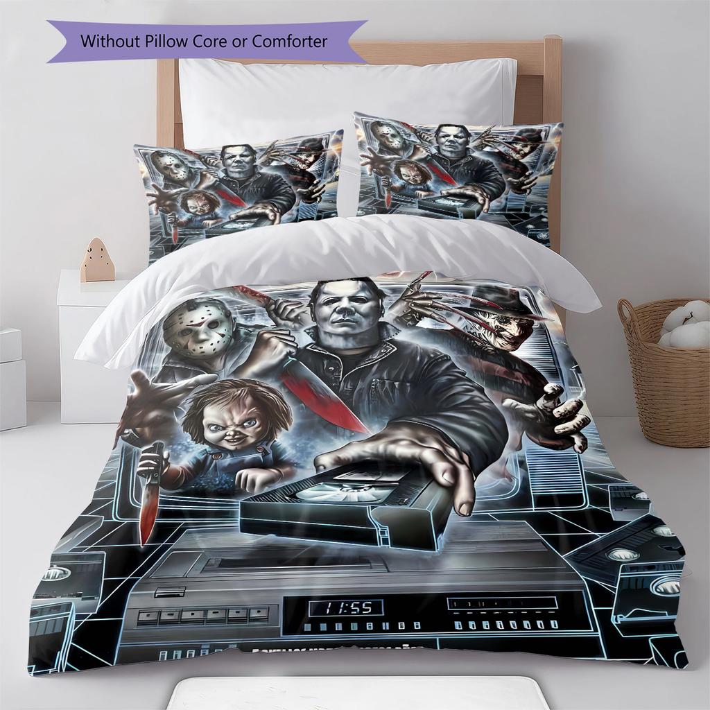 Horror Killer Pattern Bedding Quilt Set Quilt Cover Pillowcase Home Decoration Gift (1 * Duvet Cover + 2 * Pillowcase, Without Core)