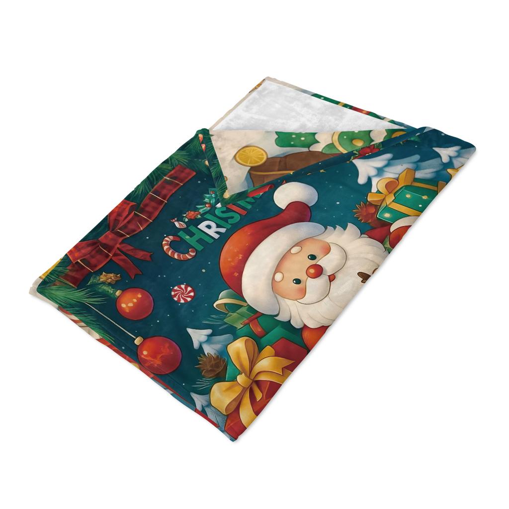 1pc Cartoon Santa Claus Gift Printed Flannel Blanket In Various Sizes Sofa Nap and Leisure Blanket Soft and Comfortable