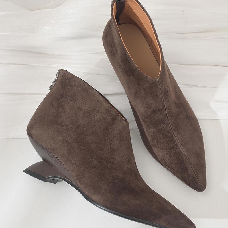 Designer Vintage Women Slim Ankle Boots Elegant Strange Heel Shoes Concise Short Botas De Mujer