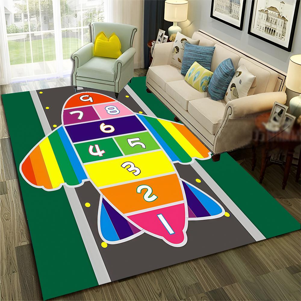 Funny Hopscotch Child Digital Games Boy Girls Carpet Rug for Home Living Room Bedroom Sofa Doormat Decor,Non-slip Floor Mat