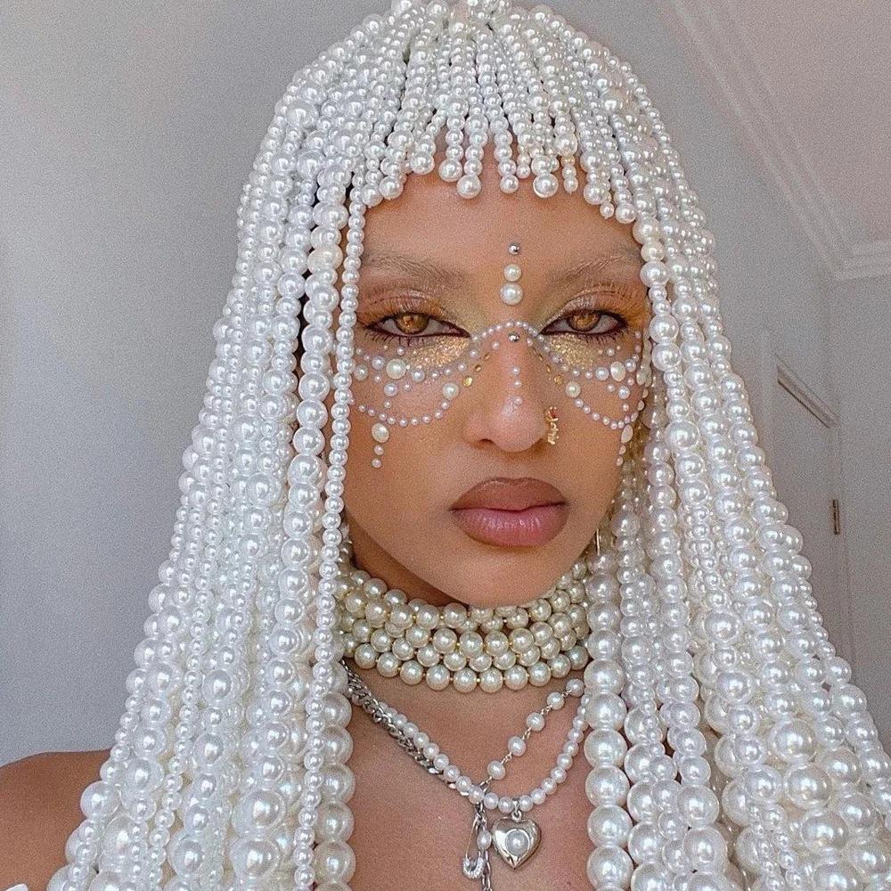 Long fringe Pearl headdress Hair chain Fashion personality Stage Show Hair accessories Ladies Sexy retro exaggerated jewelry acc