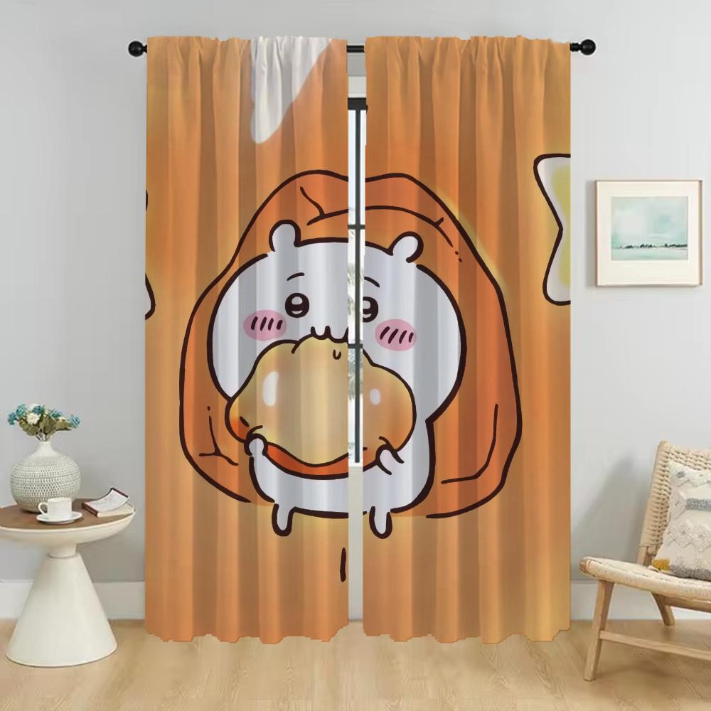 Chiikawaes Shades Modern Living Room Curtains for Camera Partition Home Interior Curtains 2 Pieces Tulle for Bedroom Curtain