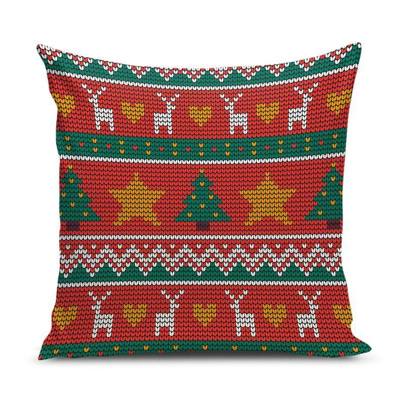 Decorative Printed Merry Christmas Theme Cushion Cover Xmas Decorations for Sofa Living Room Set of 5 12 X 12 Inch Multi