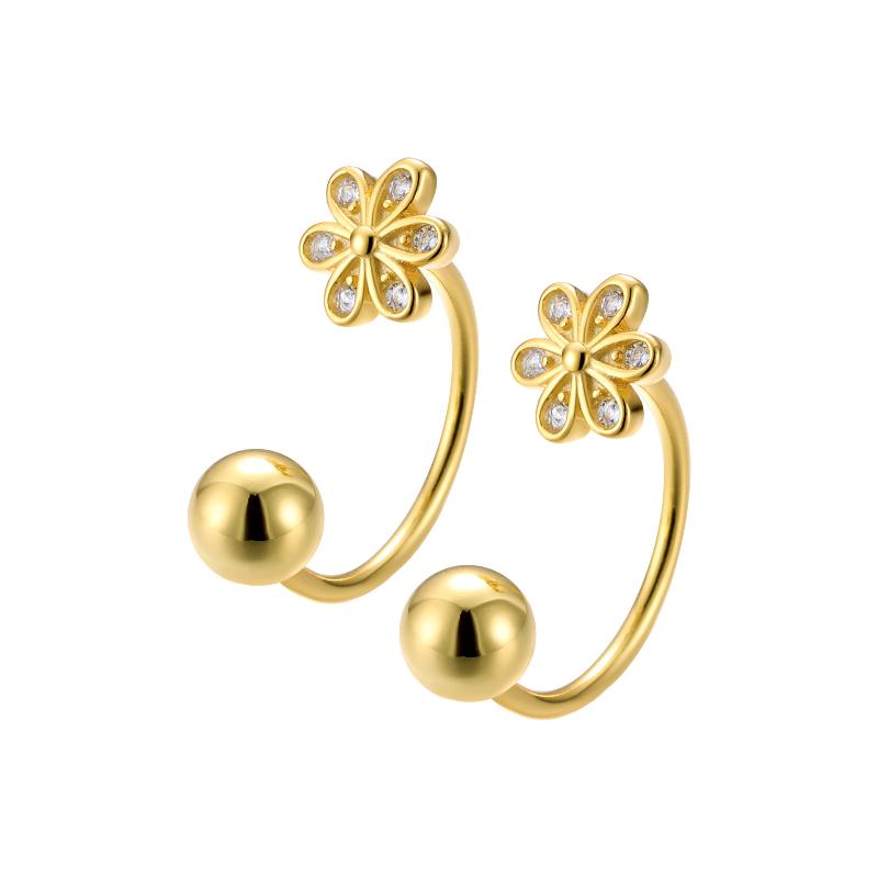 Diamond-Studded Flower Screw-On Earrings Understated Design Unique U-Shaped Earrings For Women