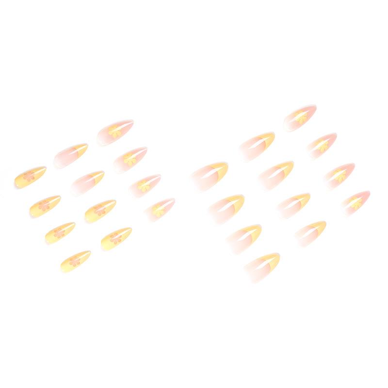 Unghii false Manichiură franțuzească Manichiură cu flori galbene de gâscă Unghii false cu petice