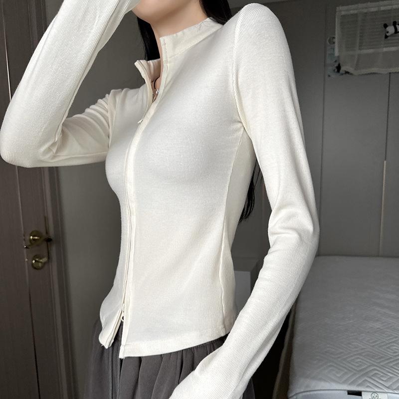 Dynamic Girl Zipper Jacket for Women with All-match Collar Slim Fit Slim Bottoming Cardigan Top
