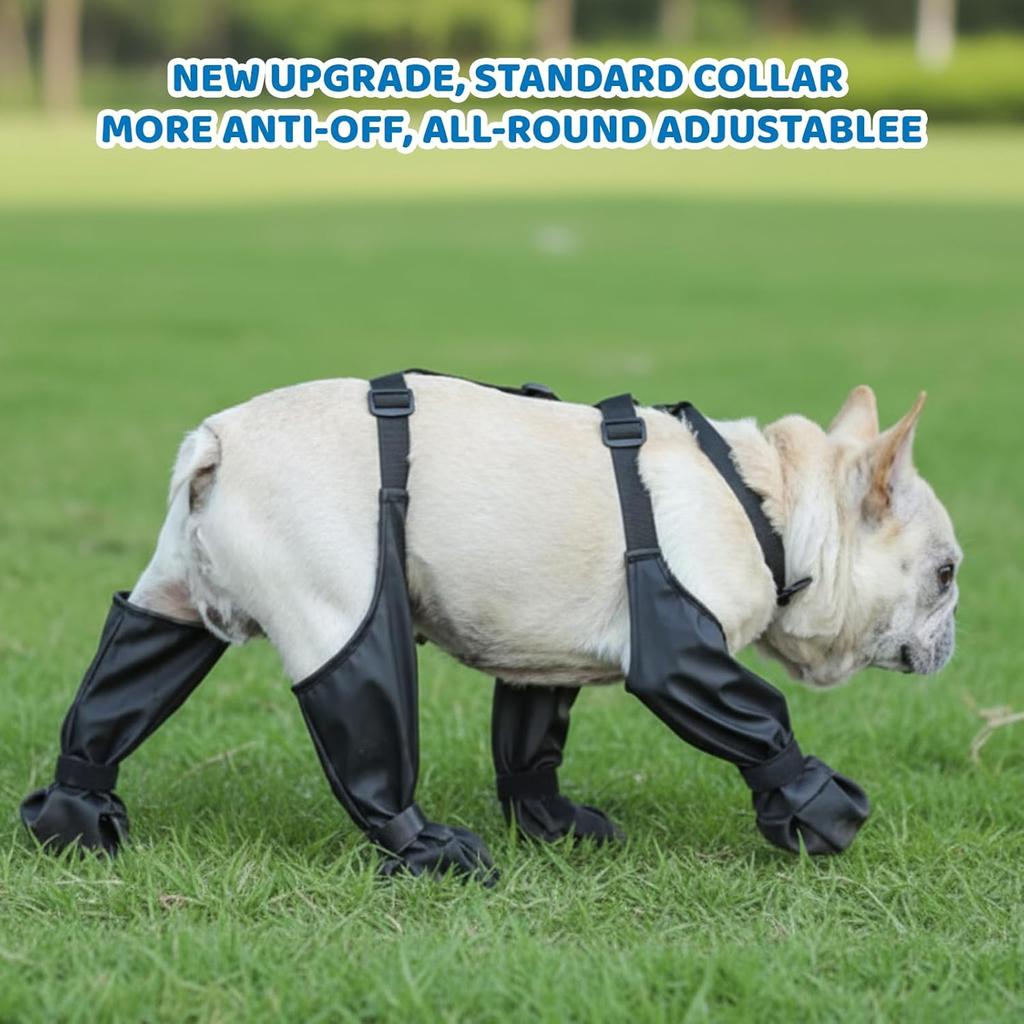 Dog Suspenders Boots, Dog Leggings, Suspender Dog Boots, Waterproof PU Puppy Shoes for Small Dogs, Black S Size Outfit for Indoor Outdoor Use