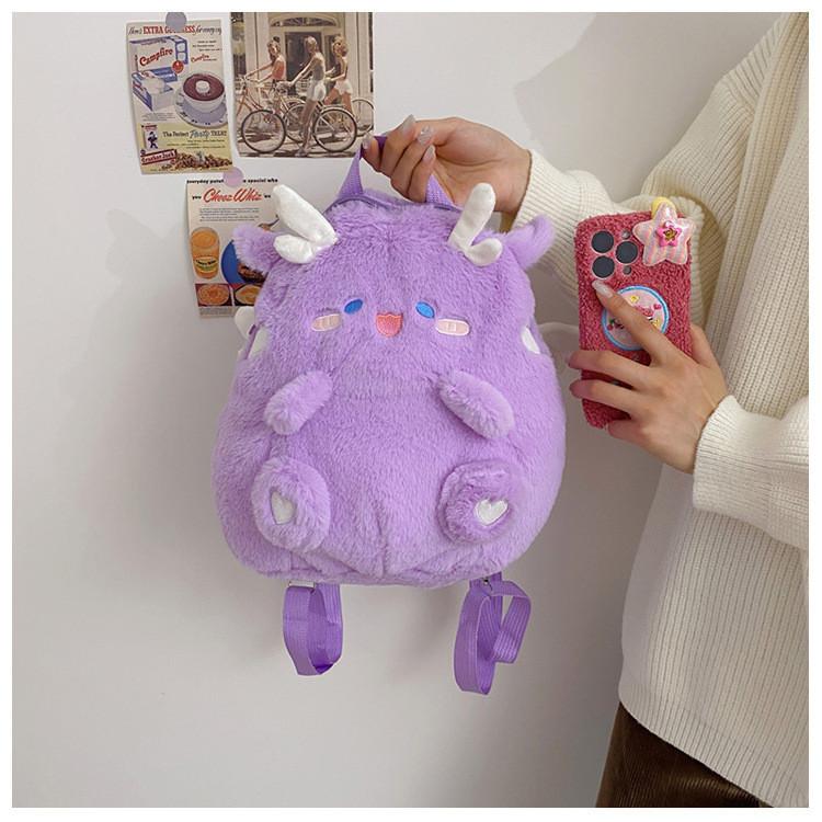 Cute Plush Cartoon Backpack Soft Sweet Dragon Creative Shoulder Bag City Minimalist Style