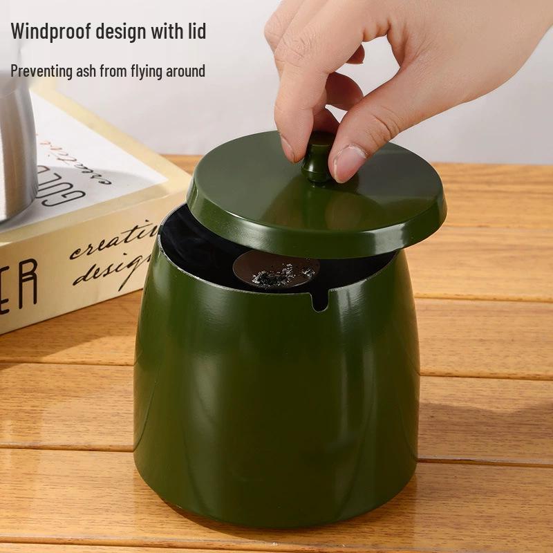 Stainless Steel Windproof Ashtray with Lid for Home, Restaurant, Cafe, or Hotel - Customizable Logo.