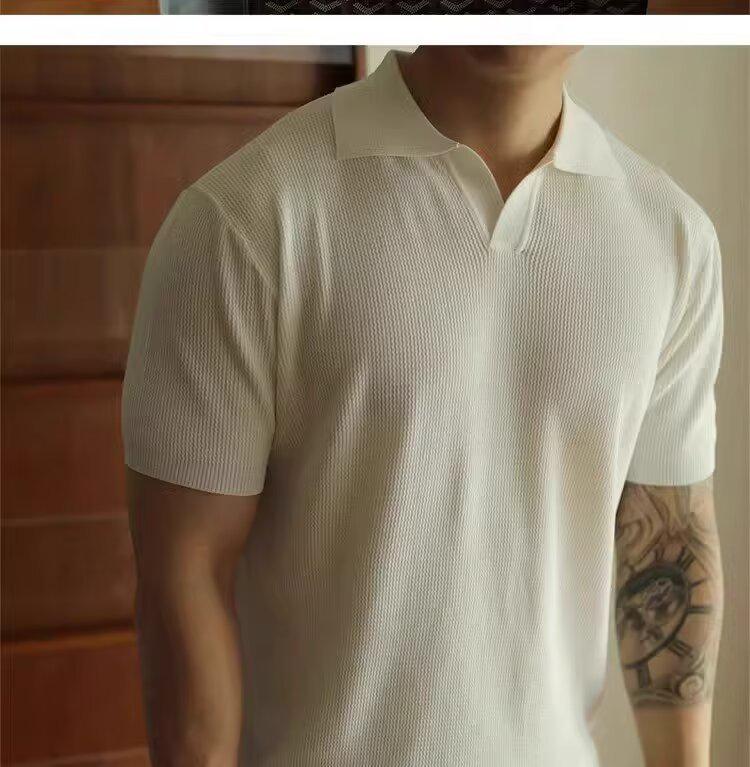 Men's Summer Ice Silk Knitted Slim Fit Polo Shirt - Short Sleeve, Pure Color, Casual Lapel T-shirt