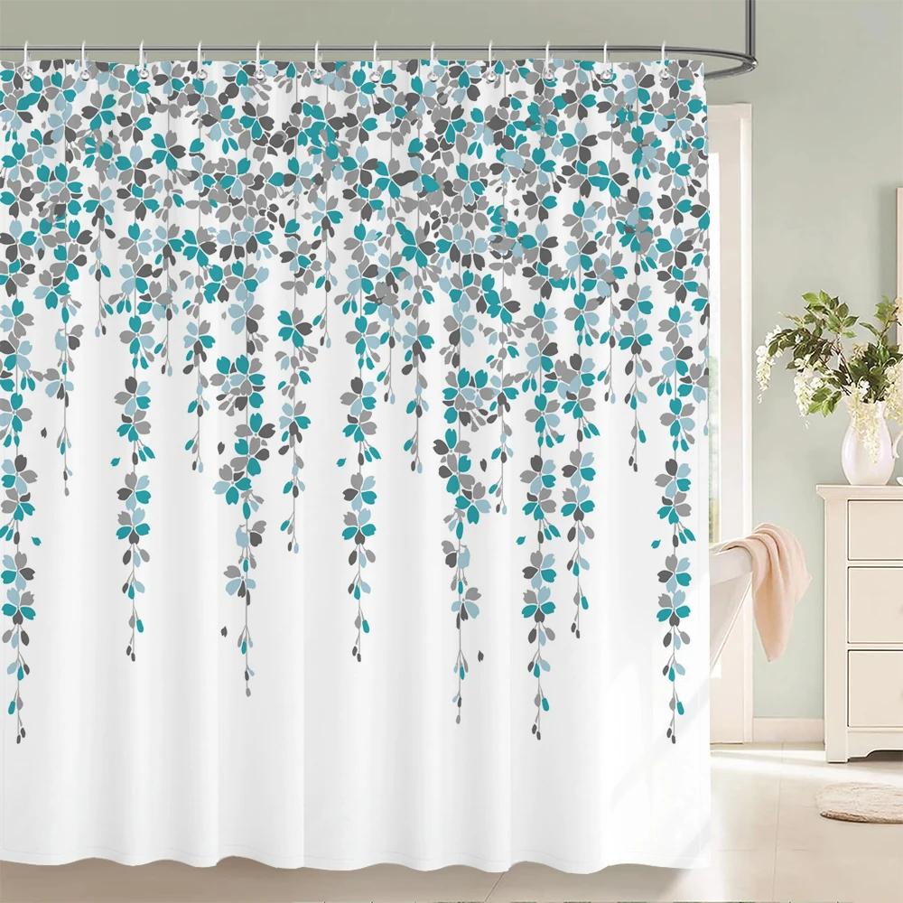 Small Fresh Floral Leaves Flowers Shower Curtain Bathroom Waterproof Polyester Multi-size 3D Print Curtains for Bathroom Shower