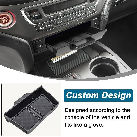 PIMCAR Removable Tray For 2016- Honda Pilot/2017-2026 Honda Ridgeline/-2025 Honda Passport Center Console Organizer Storage Box Interior Accessories