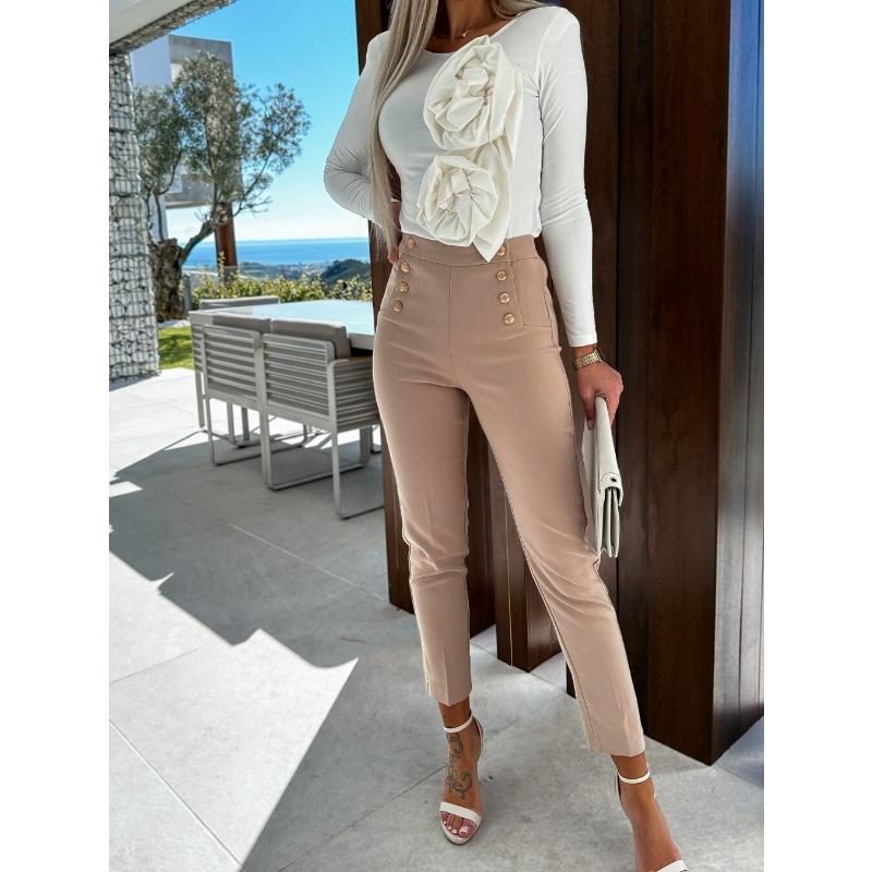 Long Sleeve Fitted Crew Neck Casual Shirt For Women