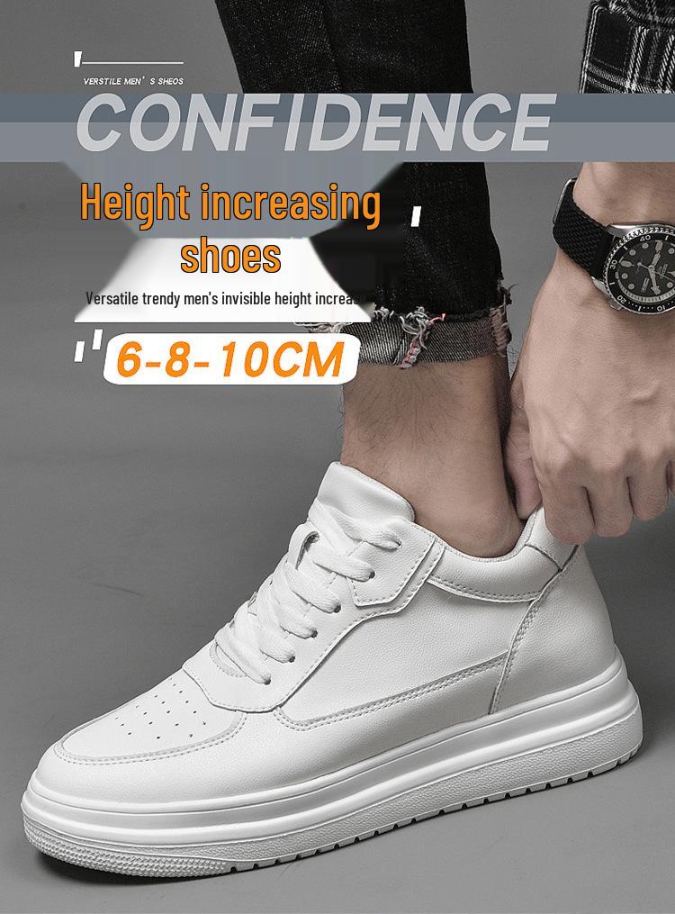 Spring Men's 10cm Height-Boosting Casual White Board Shoes: Comfortable & Versatile