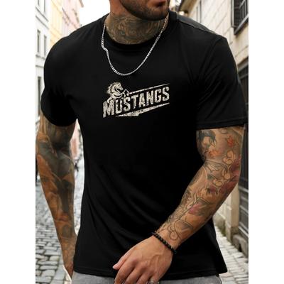 Men'S Summer Casual Short-Sleeve T-Shirt with MUSTANGS Design, Comfortable Fit, Streetwear Style