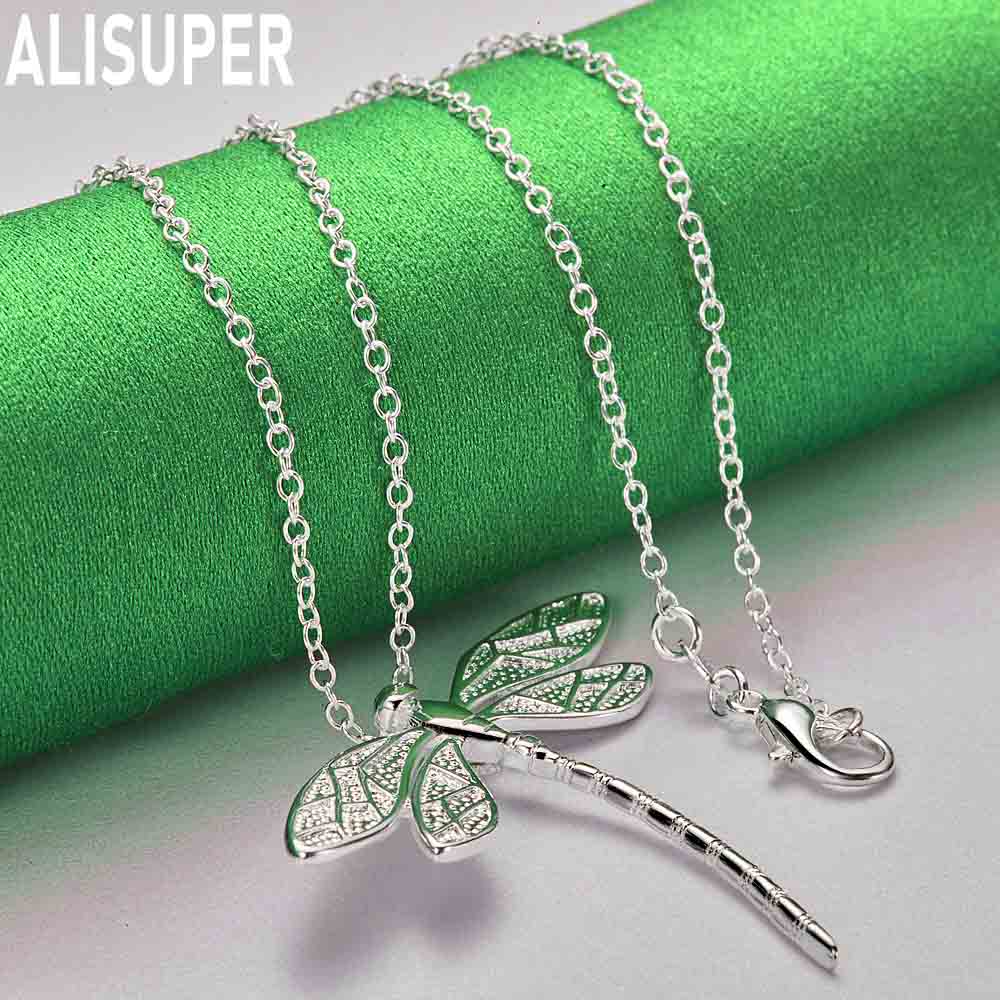 925 Sterling Silver Dragonfly Pendant Necklace Fashion Wedding Jewelry