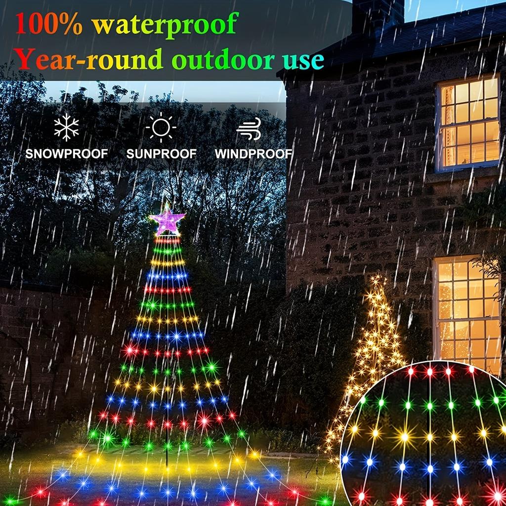 9.8Ft Waterfall String Lights With  Star Topper, 8Modes Indoor Outdoor Fairy Lights For Yard Party Home Garden Christmas Tree