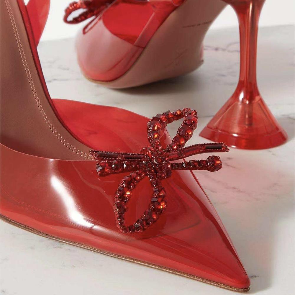 Fashion Fashion Rhinestones Bowknot Women Pumps Sexy clear PVC Slingback High heels Jelly Shoes Summer Ladies Wedding Bridal Shoes