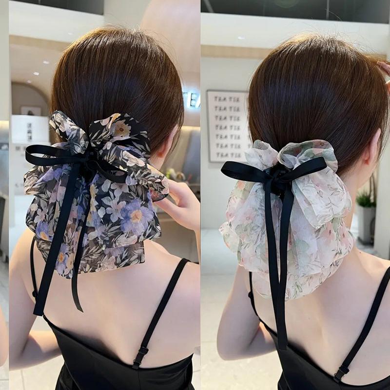 New Bowkont Hair Claw Clip For Women Crab Clamp Barrettes Girls Party Hair Accessories Sweet Floral Chiffon Shark Clip Hair Claw