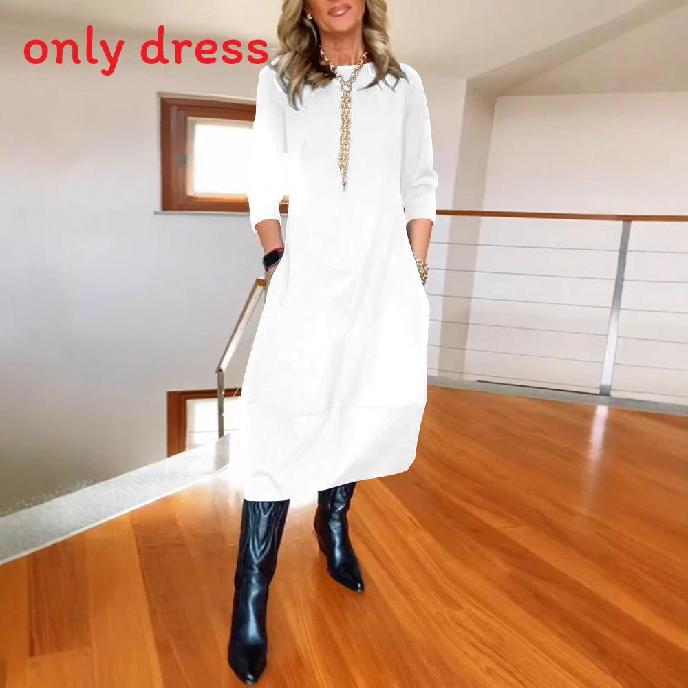 Basic Solid Color Long Sleeve Dress For Work And Casual Wear With High Waist For Winter
