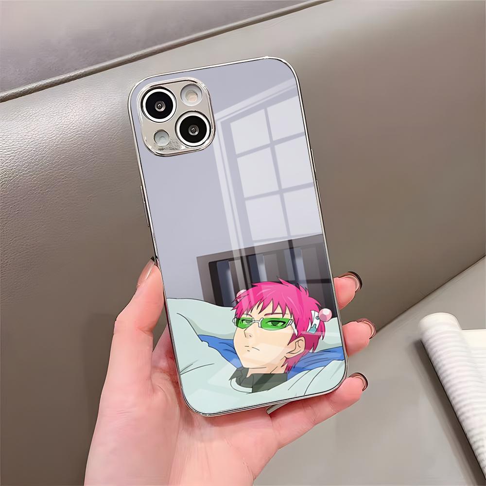 Anime K-Kusuo Saiki Handyhülle Für IPhone 17 Pro Max 15 Pro 16 14 Plus 12 13 Mini 11 Pro Stoßfeste Galvanisierte Glasabdeckung