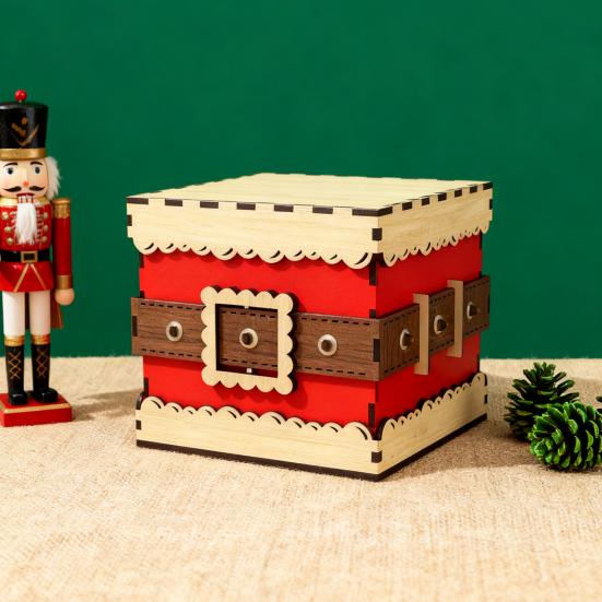Christmas Gift Box Wooden Storage Box with Lid Xmas Design Present Box for Festive Present Storage Holiday Party Decoration