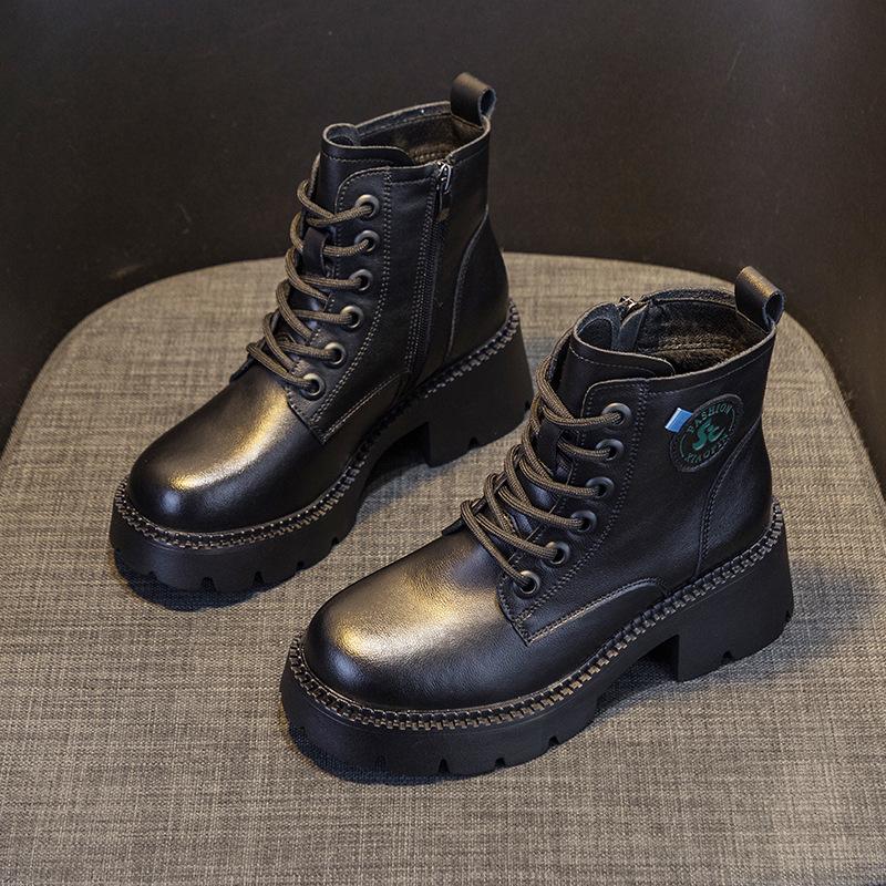 Martin boots women's fashion British style boots 2025 autumn and winter new fashion leather thick soles to increase the height of retro boots for wo