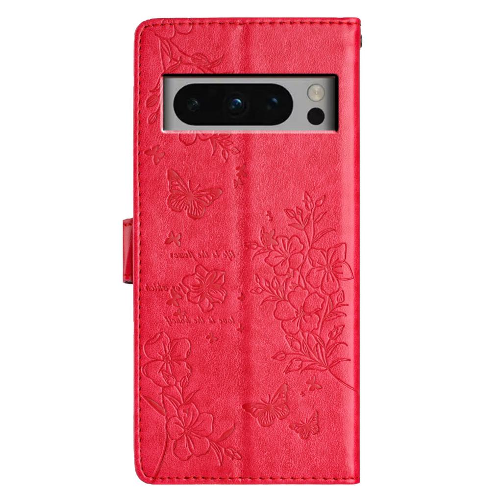 For Google Pixel 8 Pro Wallet Case Butterfly Floral Imprint Leather Phone Cover with Stand