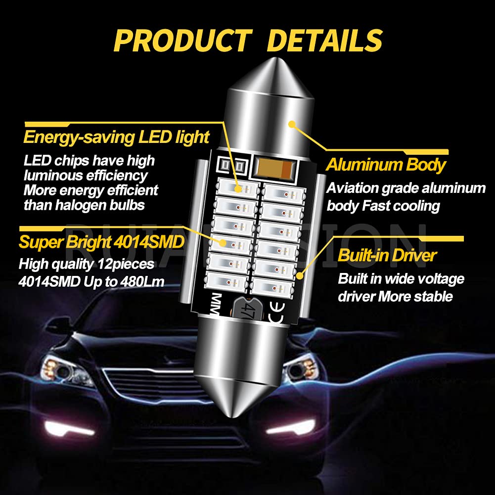 Ruiandsion 2pcs T10 X 31mm LED Room Lamp with Built-in
