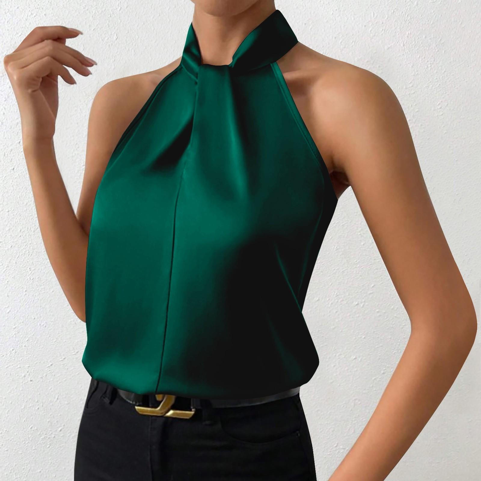 

Женская мода сплошной цвет шеи висит без рукавов сексуальный жилет топ XL синий