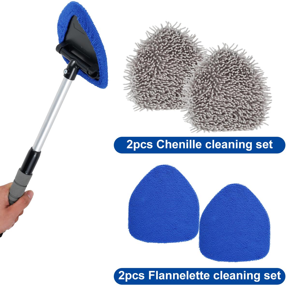 

5 шт. Щетка для мытья лобового стекла автомобиля из микрофибры, очиститель окон автомобиля с выдвижной ручкой, вращающаяся головка, инструмент для чистки салона автомобиля