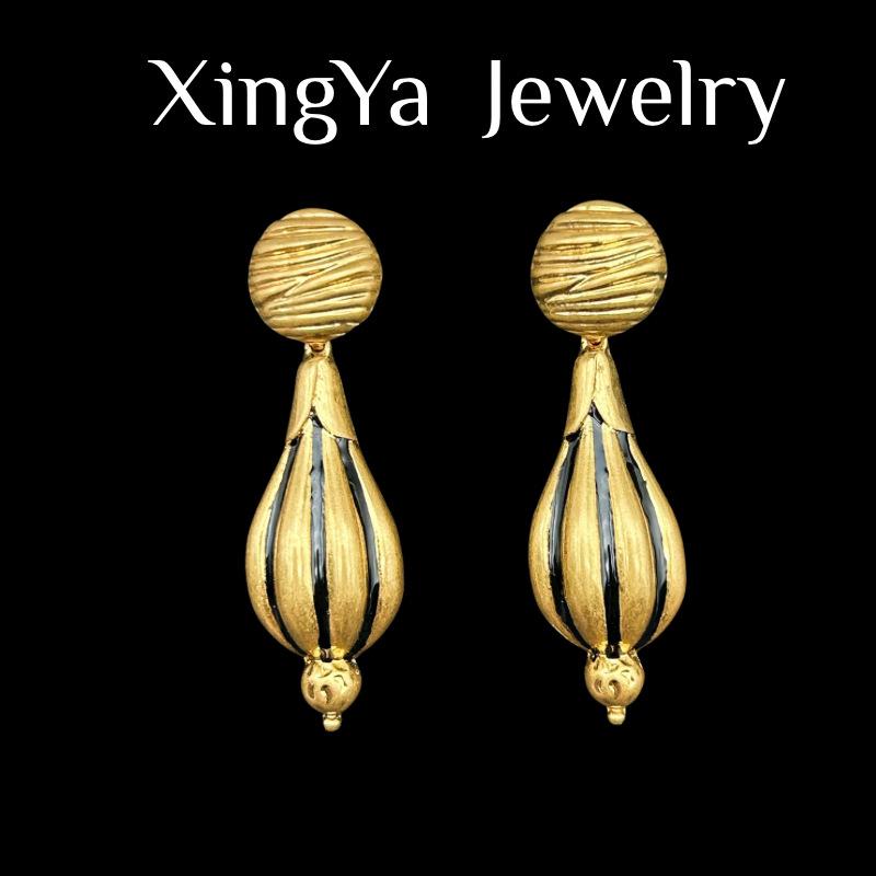 Medieval Electroplated Genuine Gold Striped Enamel Hot Air Balloon Niche Daily Versatile Fashionable Temperament Earrings