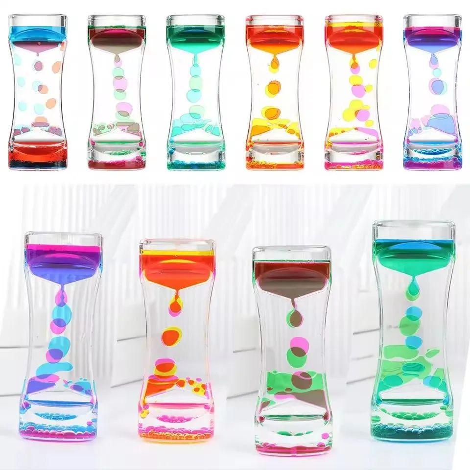 Tweekleurige Zandloper Vloeibare Bubbel Timer Fidget Sensorisch Angst Kinderen Met Autisme Ontspan Oliedruppels Druppel Sensorisch Speelgoed blue