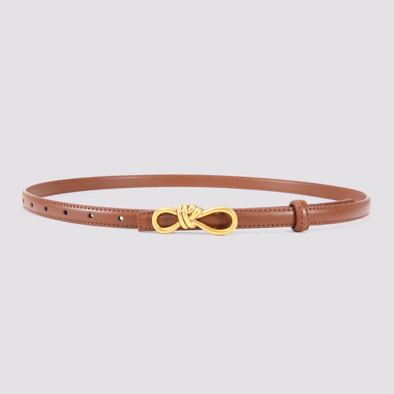 Women's Genuine Leather Bowknot Waist Belt - Simple, Versatile, Thin Cowhide Accessory for Dresses, Skirts, Shirts, and Trousers.