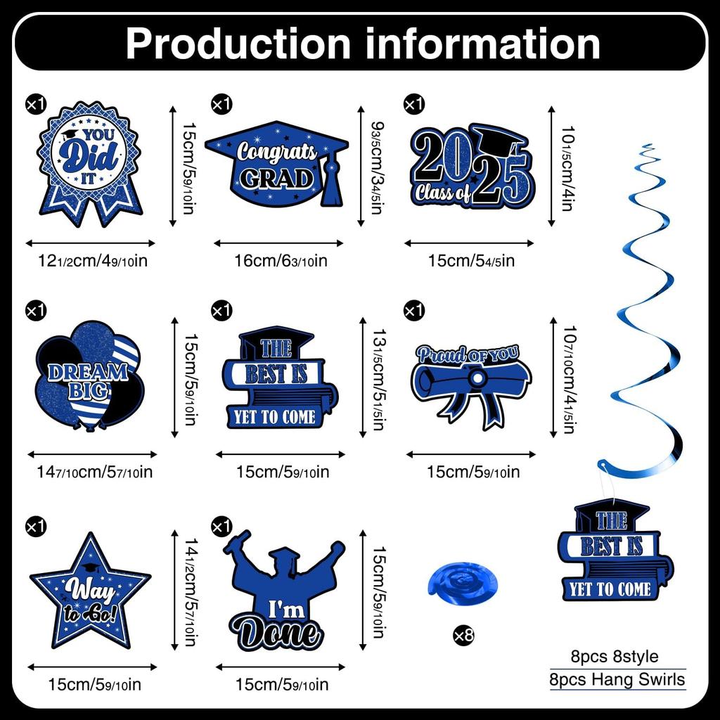 Black and Blue Graduation Party Decorations 2025 Congrats Grad Banner, NO-DIY Graduation Decorations Class of 2025 Congratulations Graduate Banner