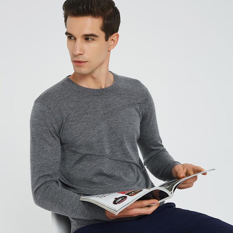 Hengyuanxiang Men's Pure Cashmere Round Neck Thin Sweater