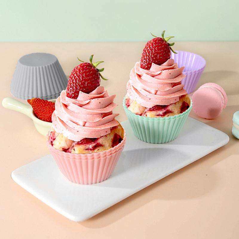 12/24Pcs Silicone Cake Mold Round Shape Muffin Cupcake Baking Molds Pudding Jelly Cup Pastry Home Kitchen Bakeware Bpa Free