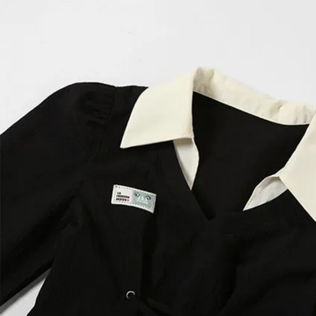 Rochie neagră în stil retro colegiu pentru femei Rochie în talie în linie A