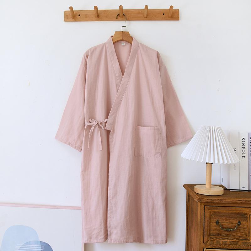 

Unisex Japanese-Style Mid-Length Yukata: 100% Cotton Gauze Bathrobe for Spring/Summer M