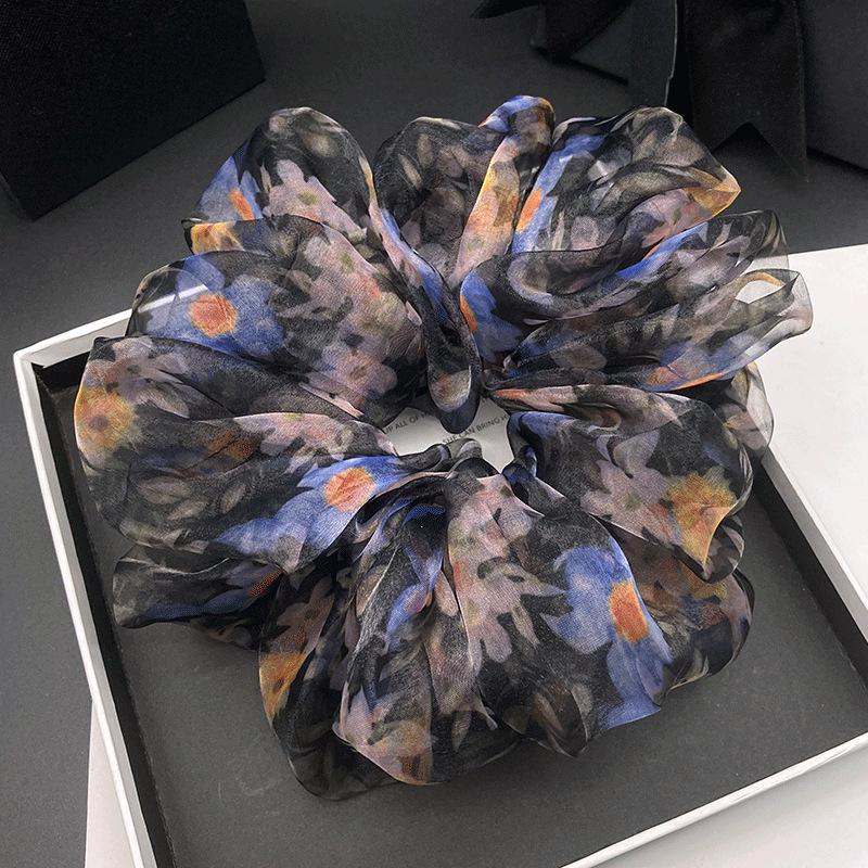 Elegant French Floral Mesh Scrunchie for Women