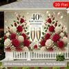 2D Flach Gedruckter 40. Jubiläum Hintergrund, Elegantes Rubinhochzeit Foto Banner mit Rosen & Blasen